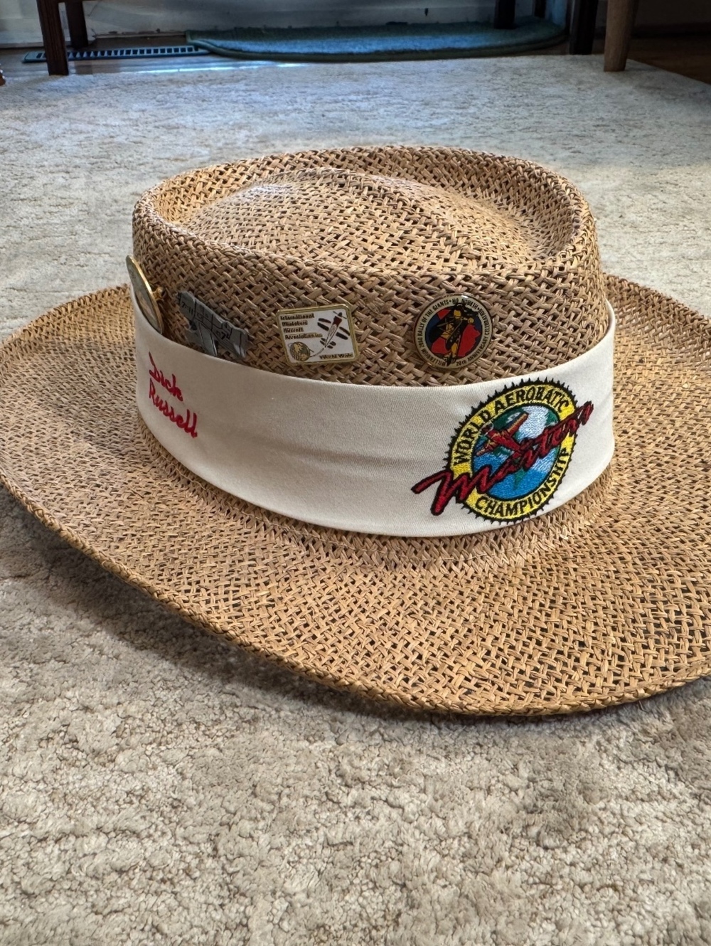 Vintage IMAA Aviation Straw Hat W/ Rally of the Giants Aircraft Pins